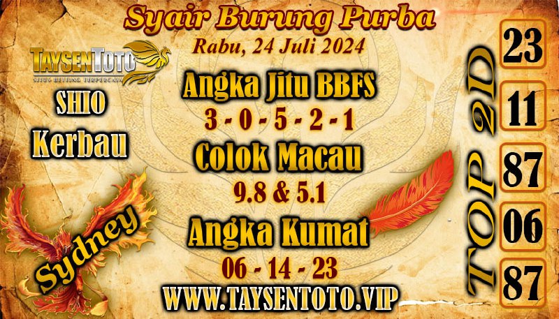 Syair Burung Purba Sydney Hari ini Rabu 24 Juli 2024