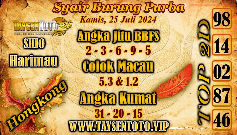 Syair Burung Purba HK Hari ini kamis 25 Juli 2024