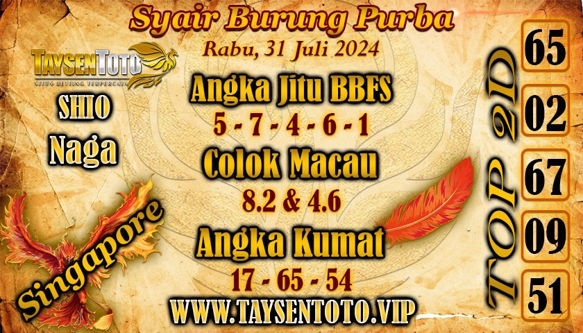 Syair Burung Purba SGP Hari ini Minggu 31 Juli 2024