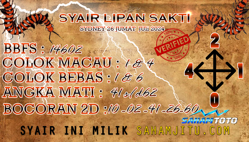 Syair Lipan Sakti SYDNEY Hari Ini Jumat 26 Juli 2024