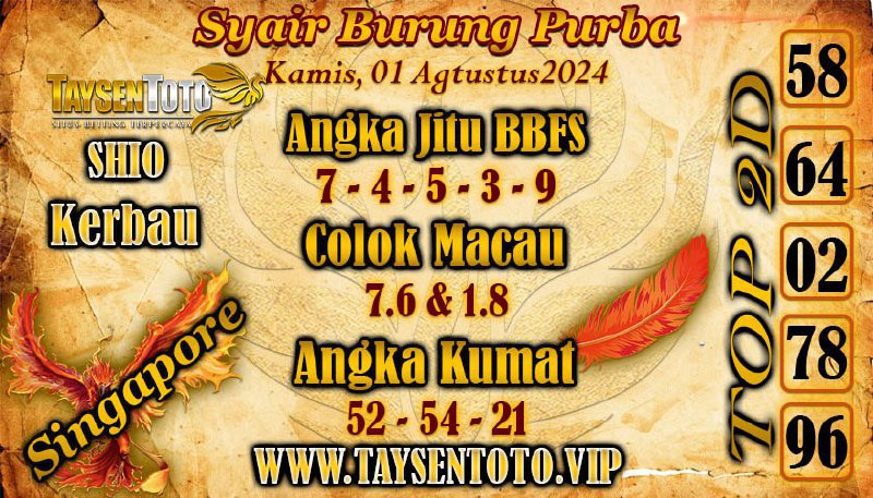 Syair Burung Purba SGP Hari ini Minggu 01 Agustus 2024