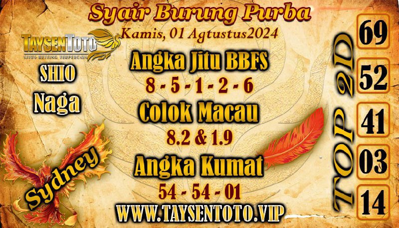 Syair Burung Purba Sydney Hari ini Minggu 01 Agustus 2024