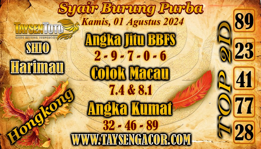 Syair Burung Purba HK Hari ini Minggu 01 Agustus 2024