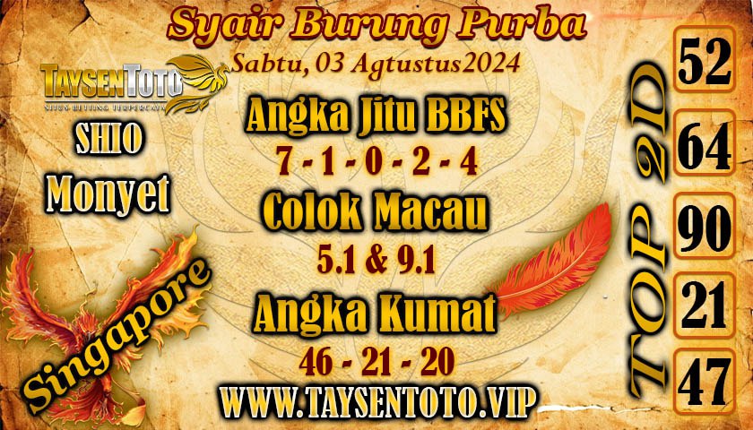 Syair Burung Purba SGP Hari ini Minggu 03 Agustus 2024