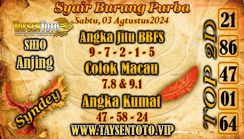 Syair Burung Purba Sydney Hari ini Minggu 03 Agustus 2024