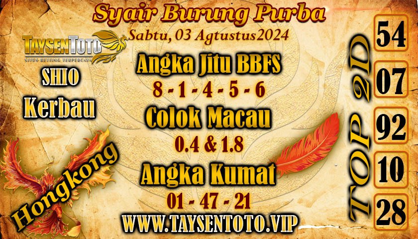 Syair Burung Purba HK Hari ini Minggu 03 Agustus 2024