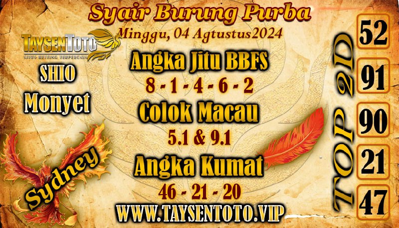 Syair Burung Purba Sydney Hari ini Minggu 04 Agustus 2024