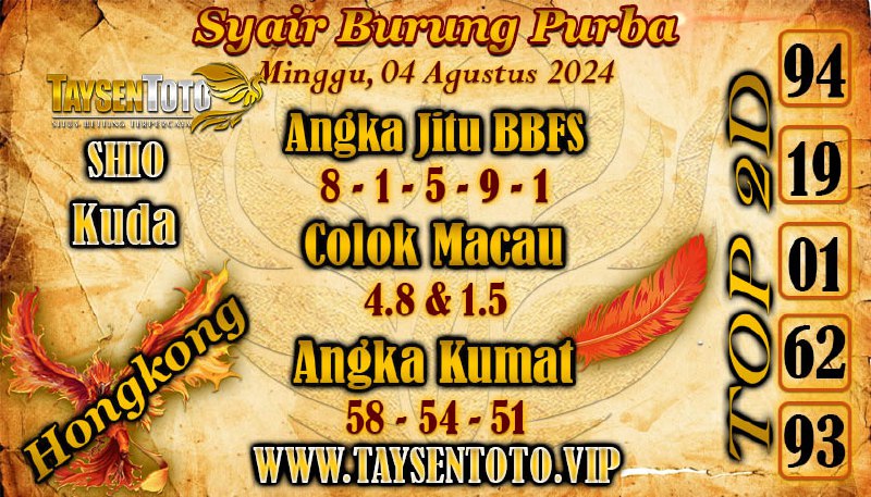 Syair Burung Purba HK Hari ini Minggu 04 Agustus 2024