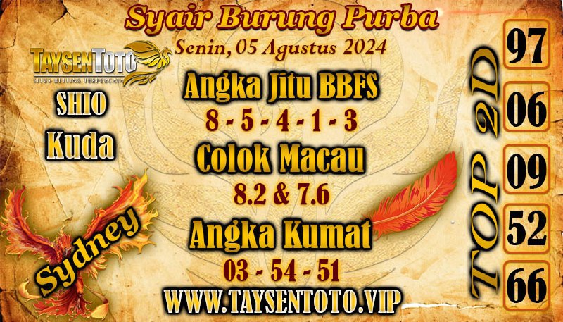 Syair Burung Purba Sydney Hari ini Minggu 05 Agustus 2024