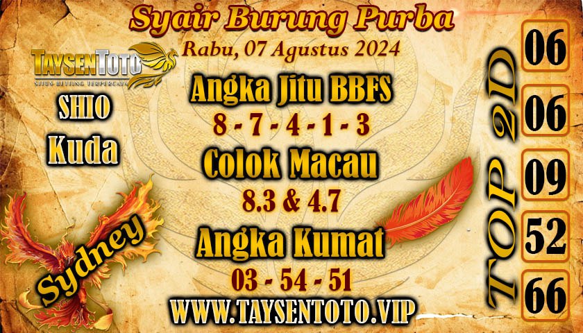 Syair Burung Purba Sydney Hari ini 07 Agustus 2024