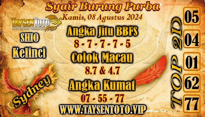 Syair Burung Purba Sydney Hari ini 08 Agustus 2024