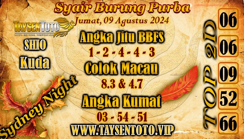 Syair Burung Purba SydneyNight Hari ini 10 Agustus 2024