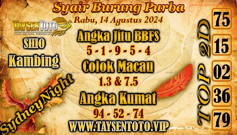 Syair Burung Purba SydneyNight Hari ini 14 Agustus 2024