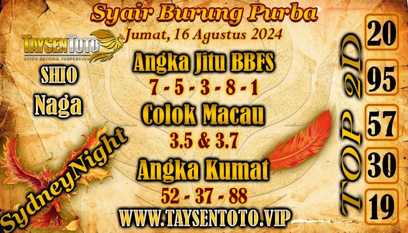 Syair Burung Purba SydneyNight Hari ini 16 Agustus 2024