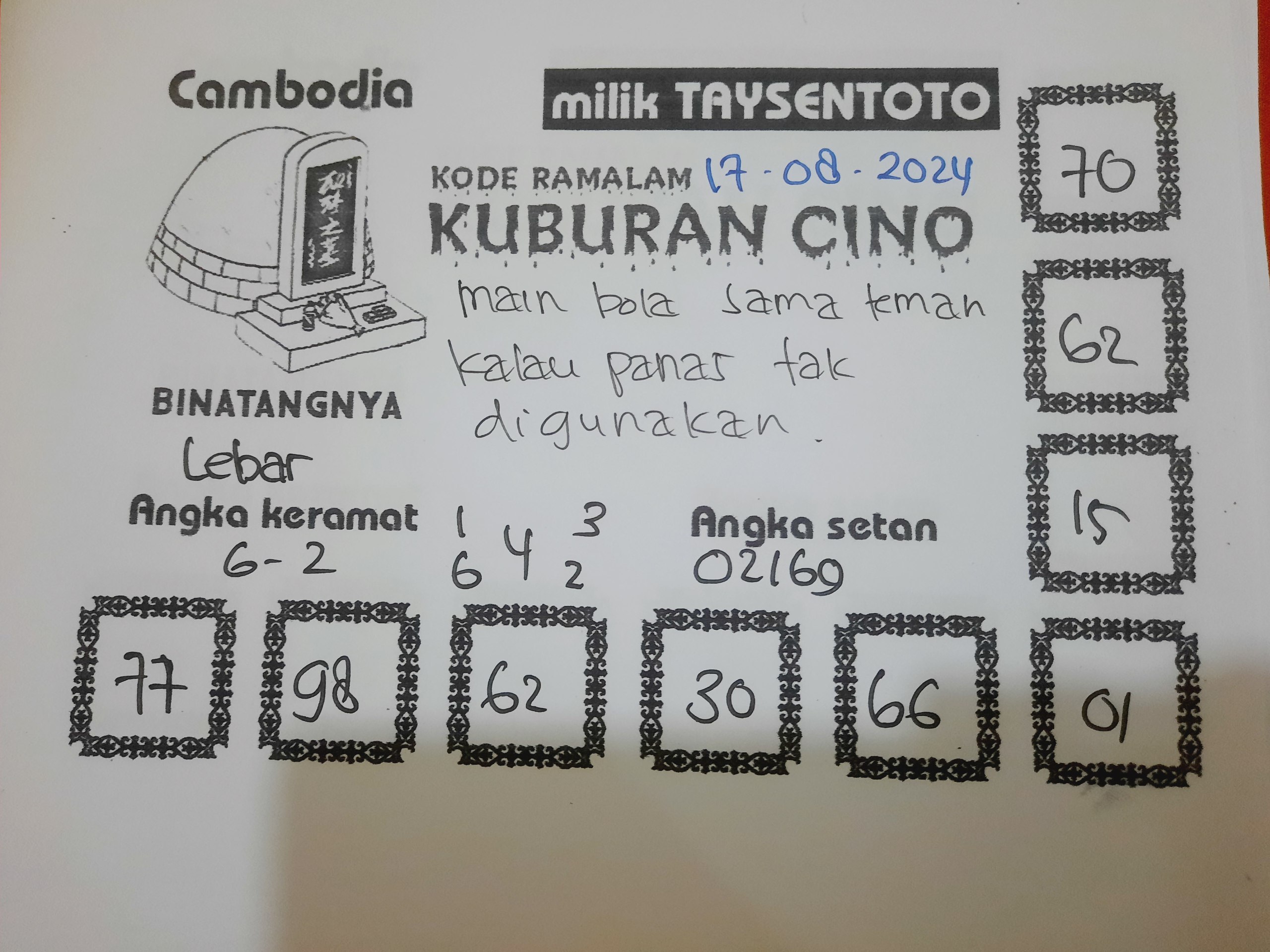 Syair Kuburan Cino Cambodia Hari Ini 17 Agustus 2024