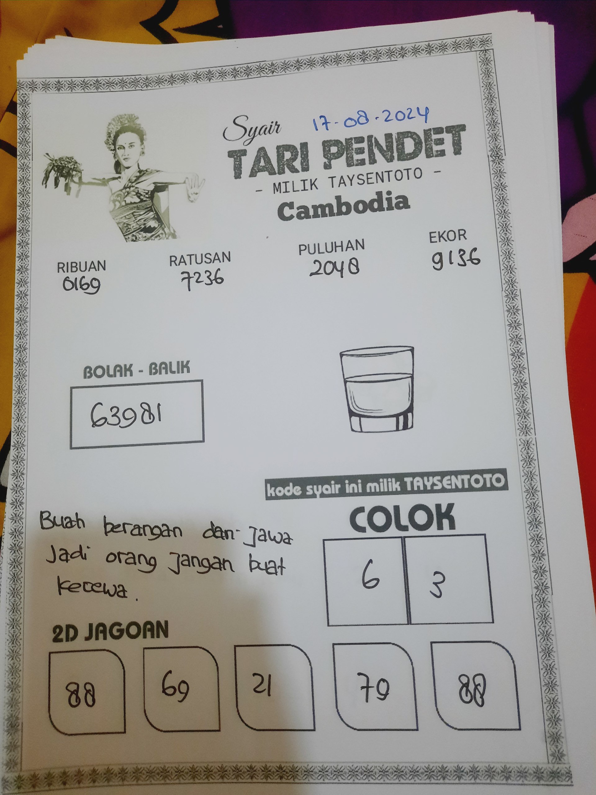 Syair Tari Pendet Cambodia Hari Ini 17 Agustus 2024