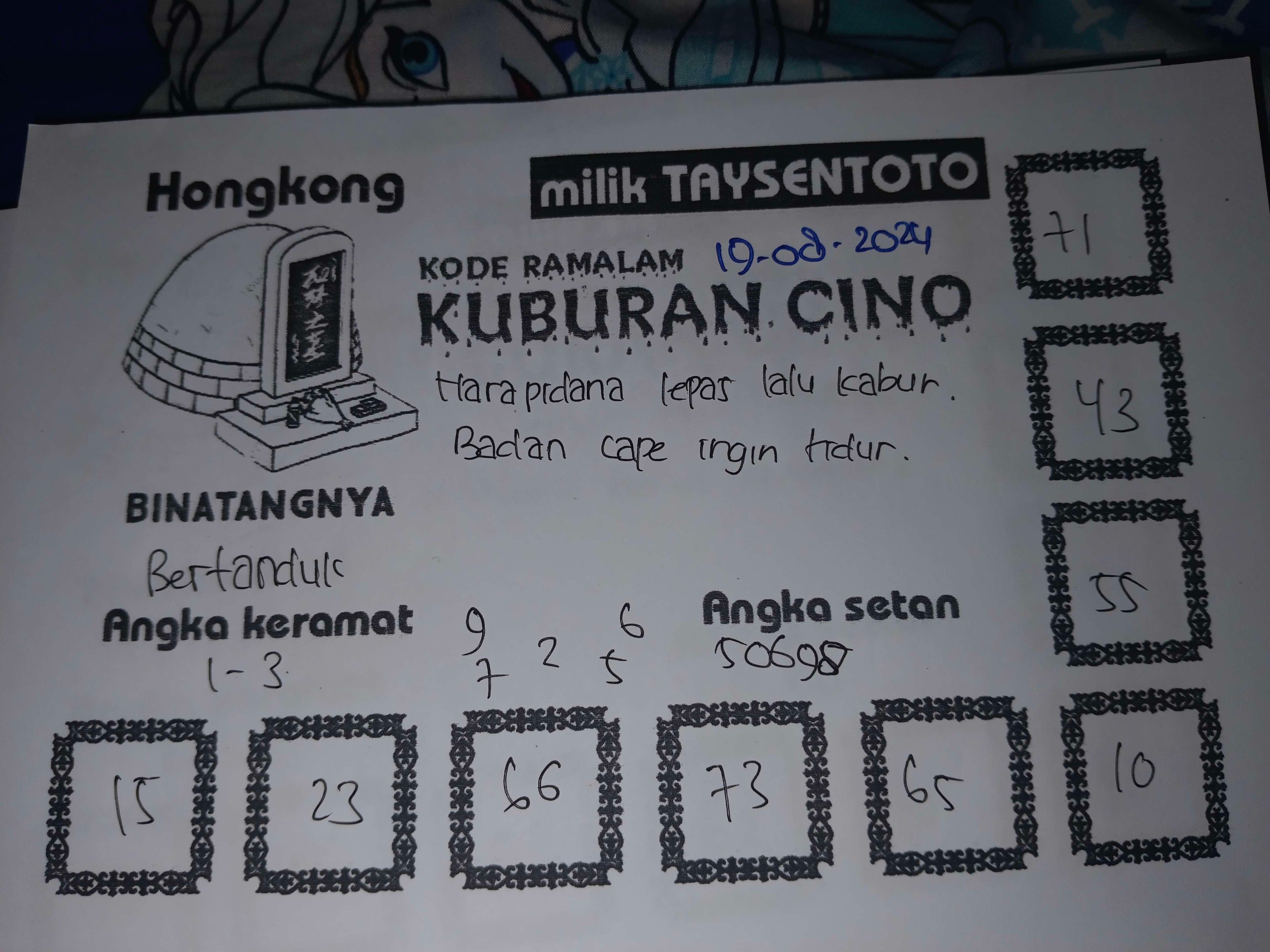 Syair Kuburan Cino HK Hari Ini 19 Agustus 2024