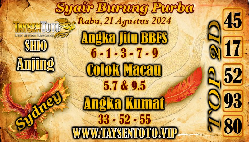 Syair Burung Purba Sydney Hari ini 21 Agustus 2024