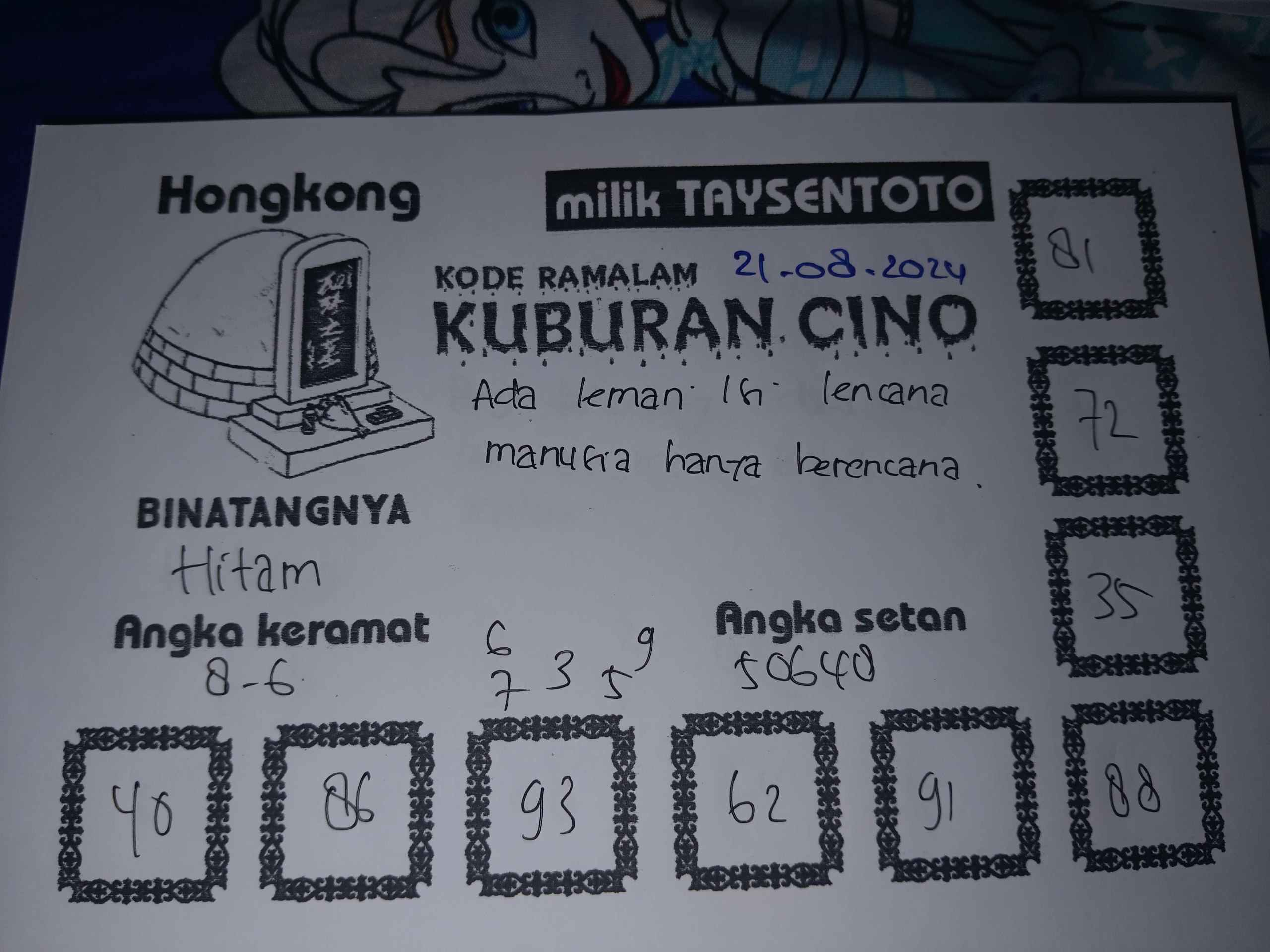 Syair Kuburan Cino HK Hari Ini 21 Agustus 2024