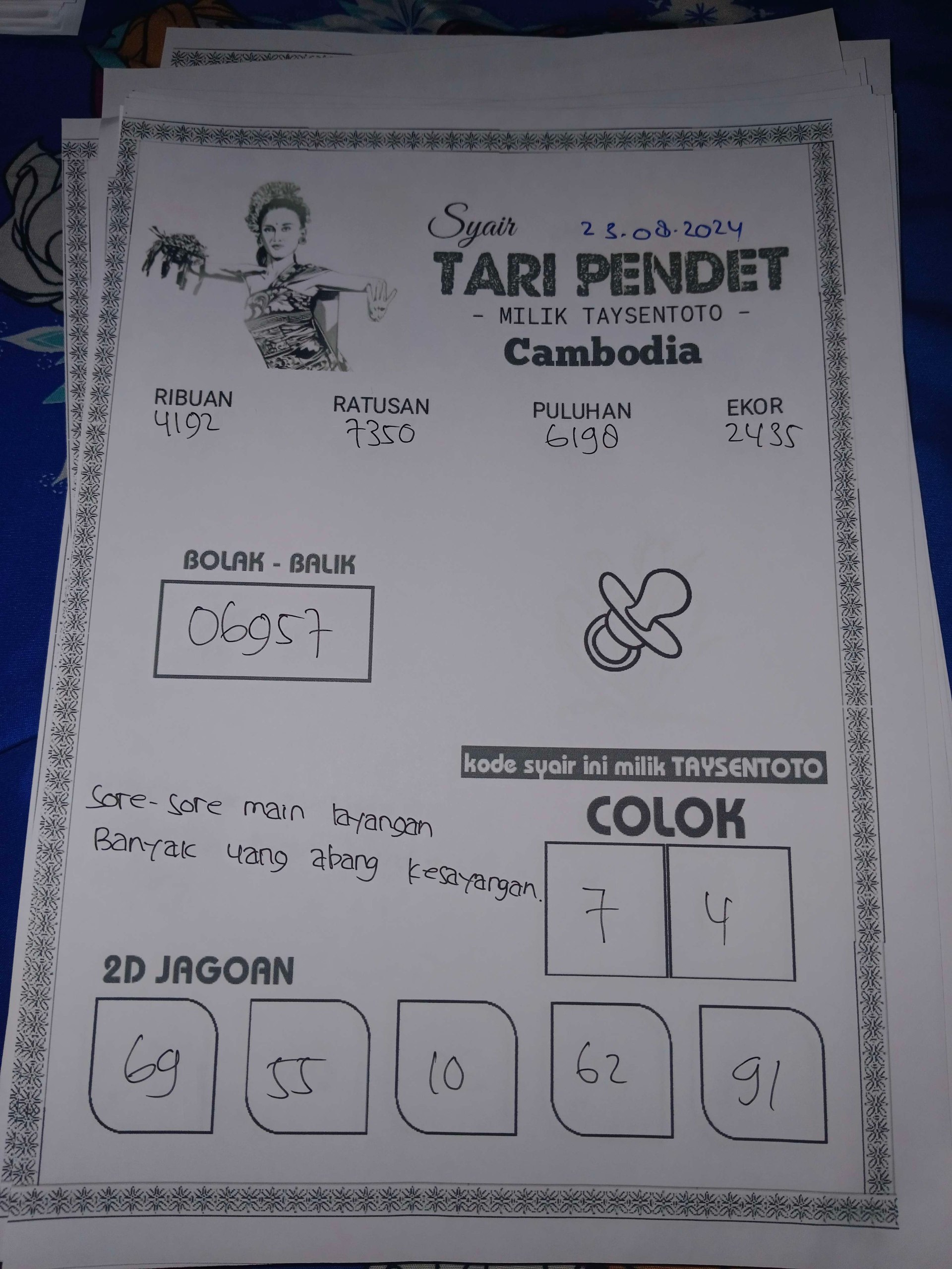 Syair Tari Pendet Cambodia Hari Ini 23 Agustus 2024