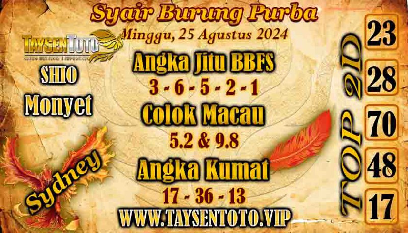 Syair Burung Purba Sydney Hari ini Minggu 25 Agustus 2024