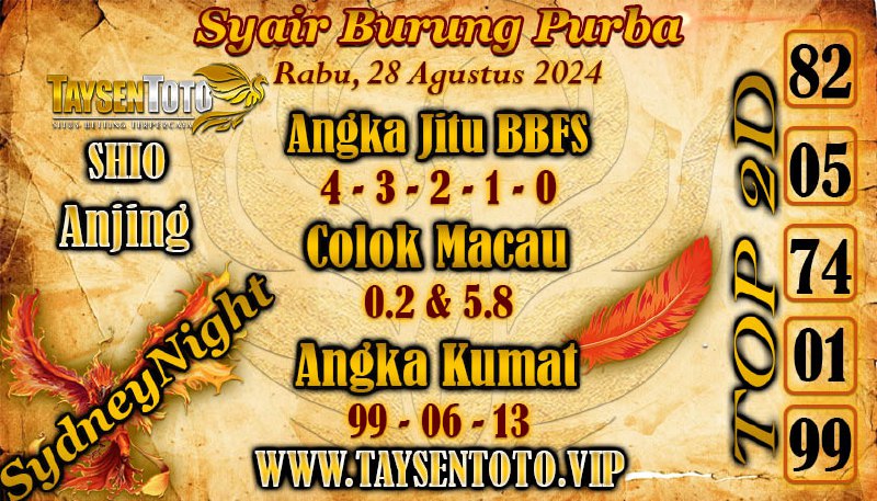 Syair Burung Purba SydneyNight Hari ini Rabu 28 Agustus 2024