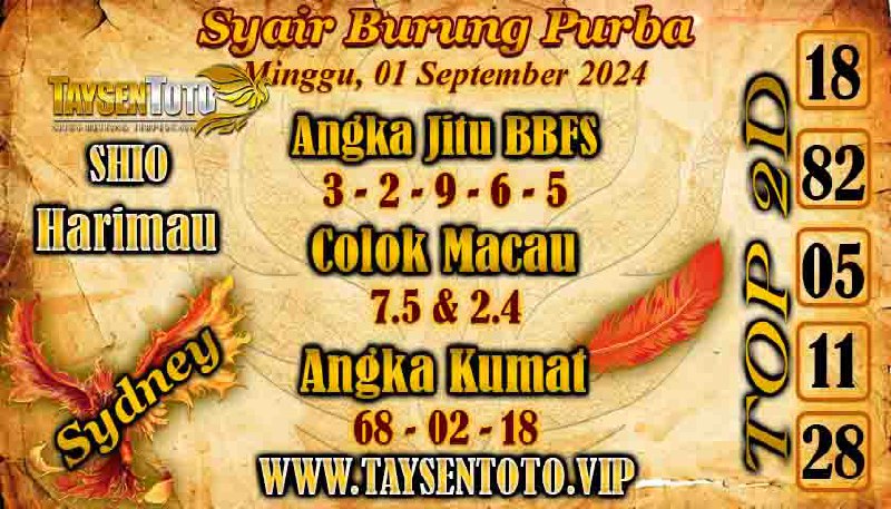 Syair Burung Purba Sydney Hari ini Minggu 01 September 2024