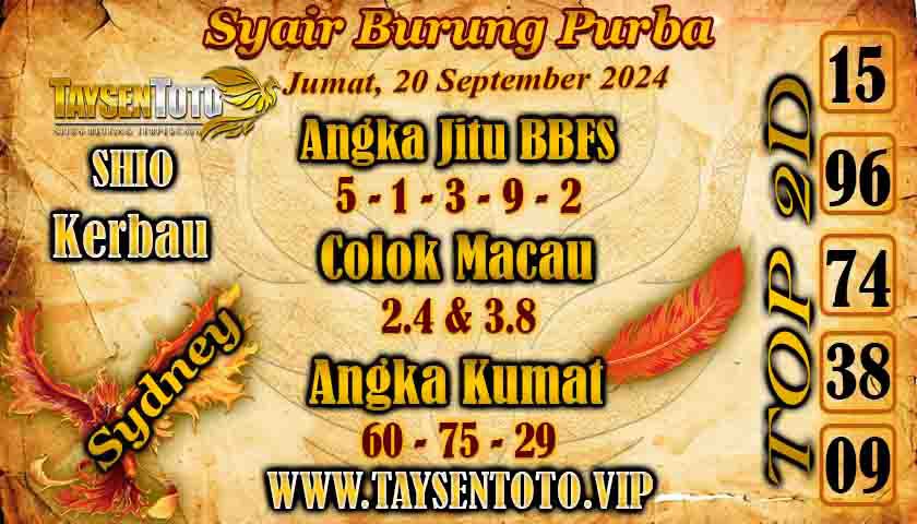 Syair Burung Purba Sydney Hari ini Jumat,20 September 2024