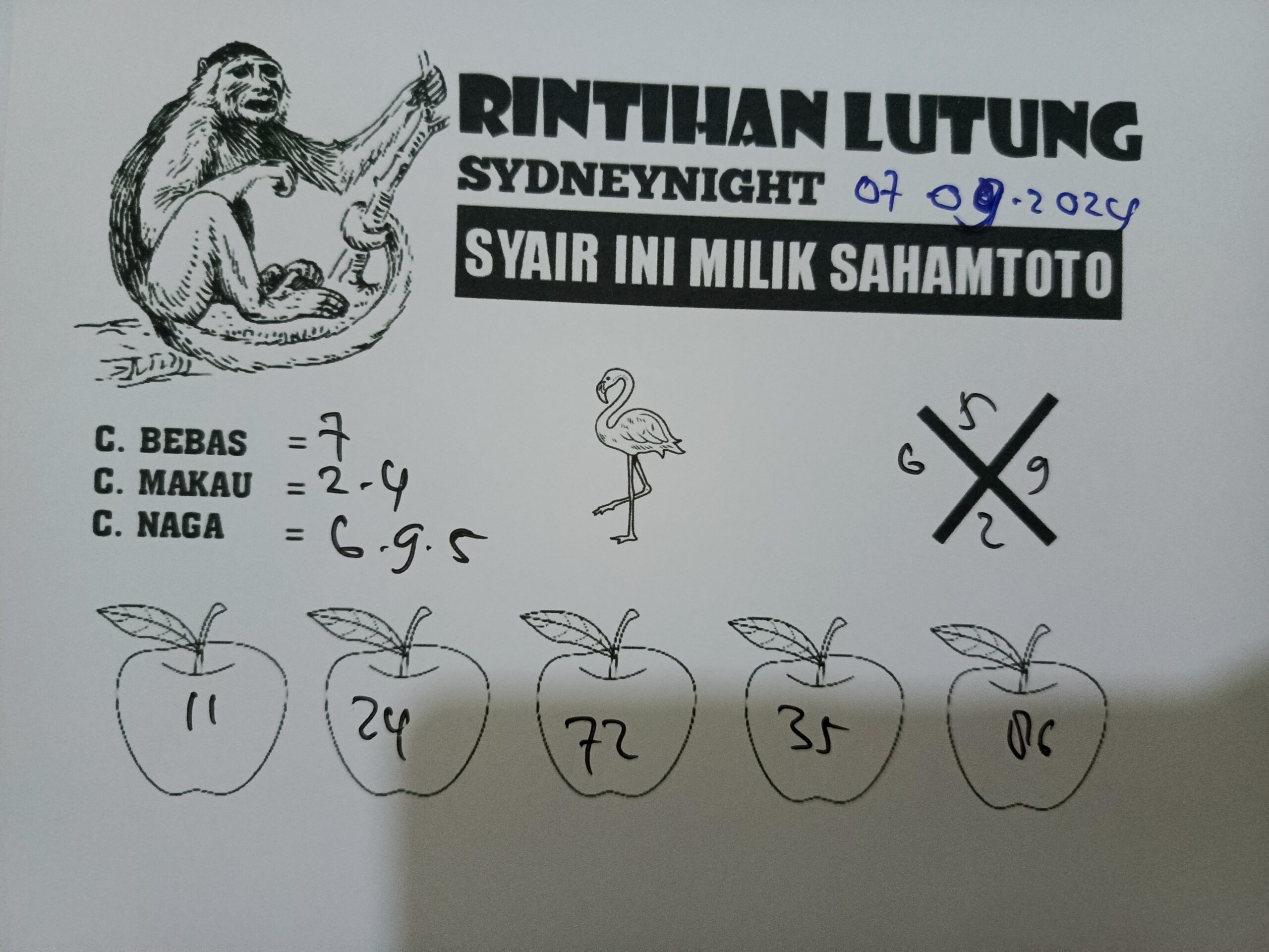 syair rintihan lutung Sydney Night hari ini Sabtu 07 September 2024