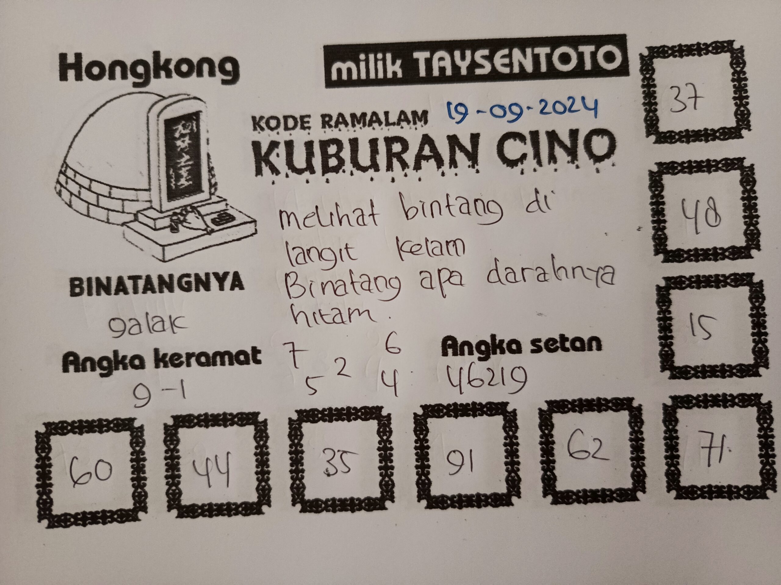 Syair Kuburan Cino HK Hari Ini Kamis,19 September 2024