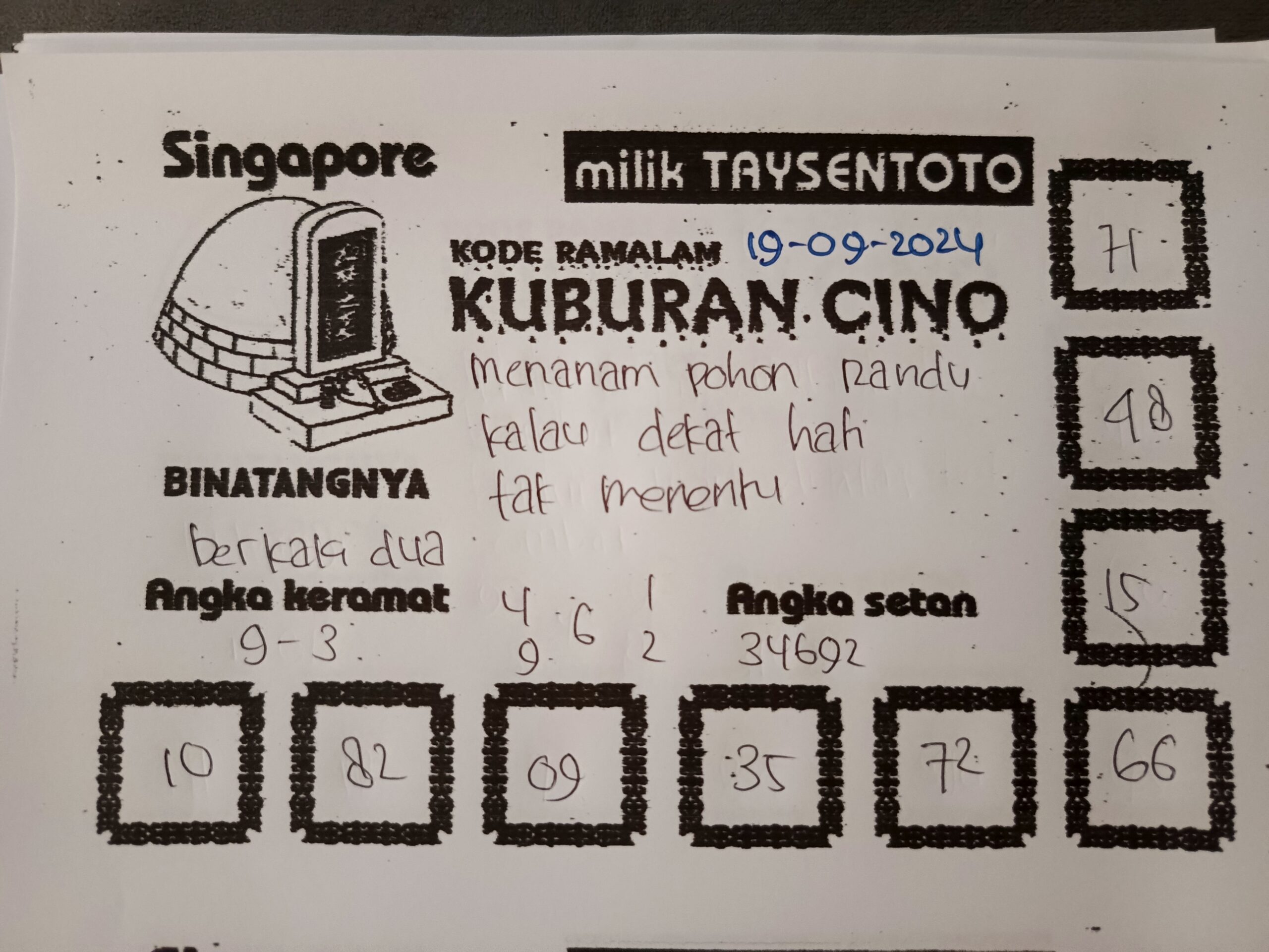 Syair Kuburan Cino SGP Hari ini Kamis,19 September 2024