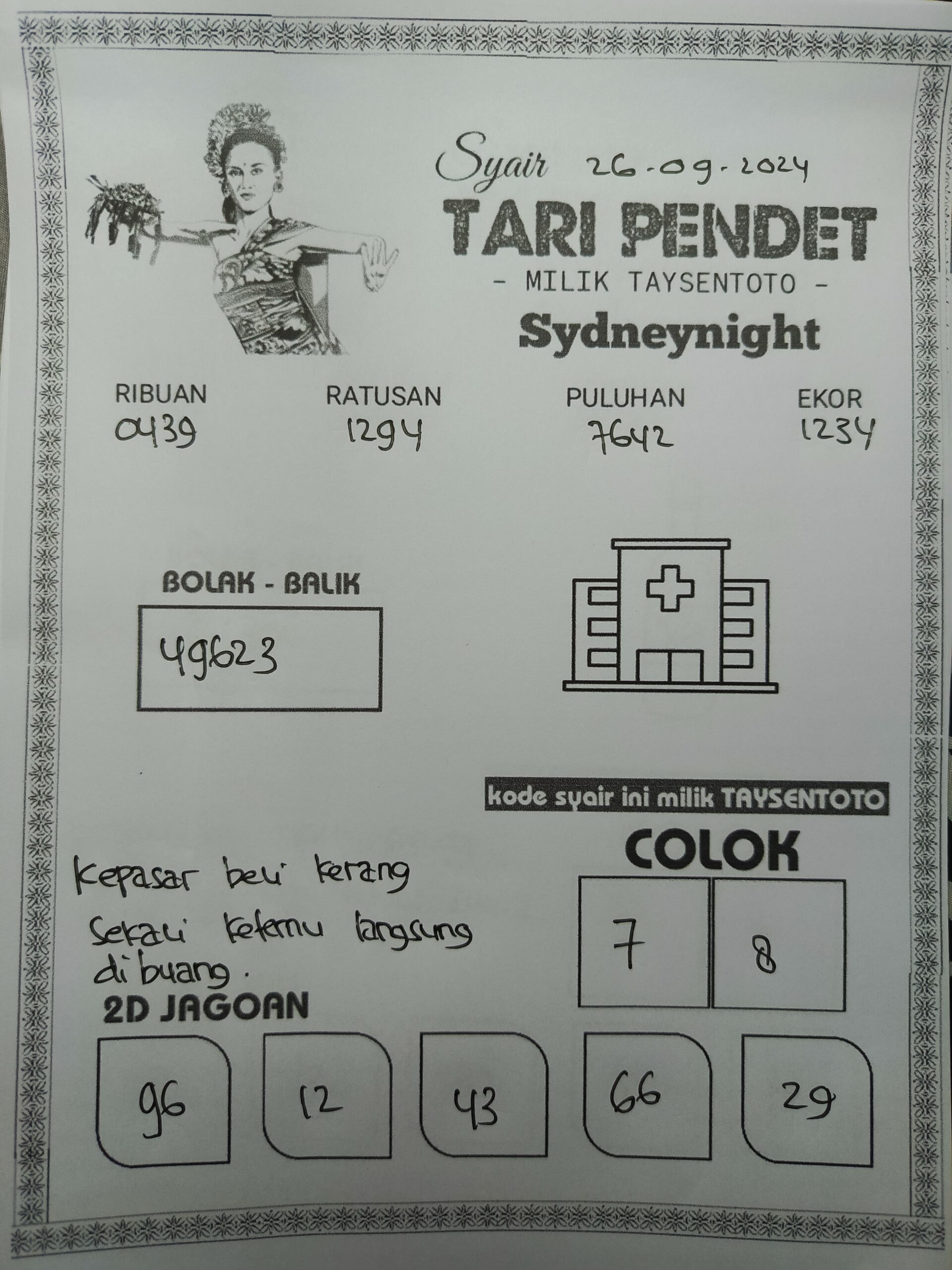 Syair Tari Pendet SydneyNight Hari ini Kamis,26 September 2024