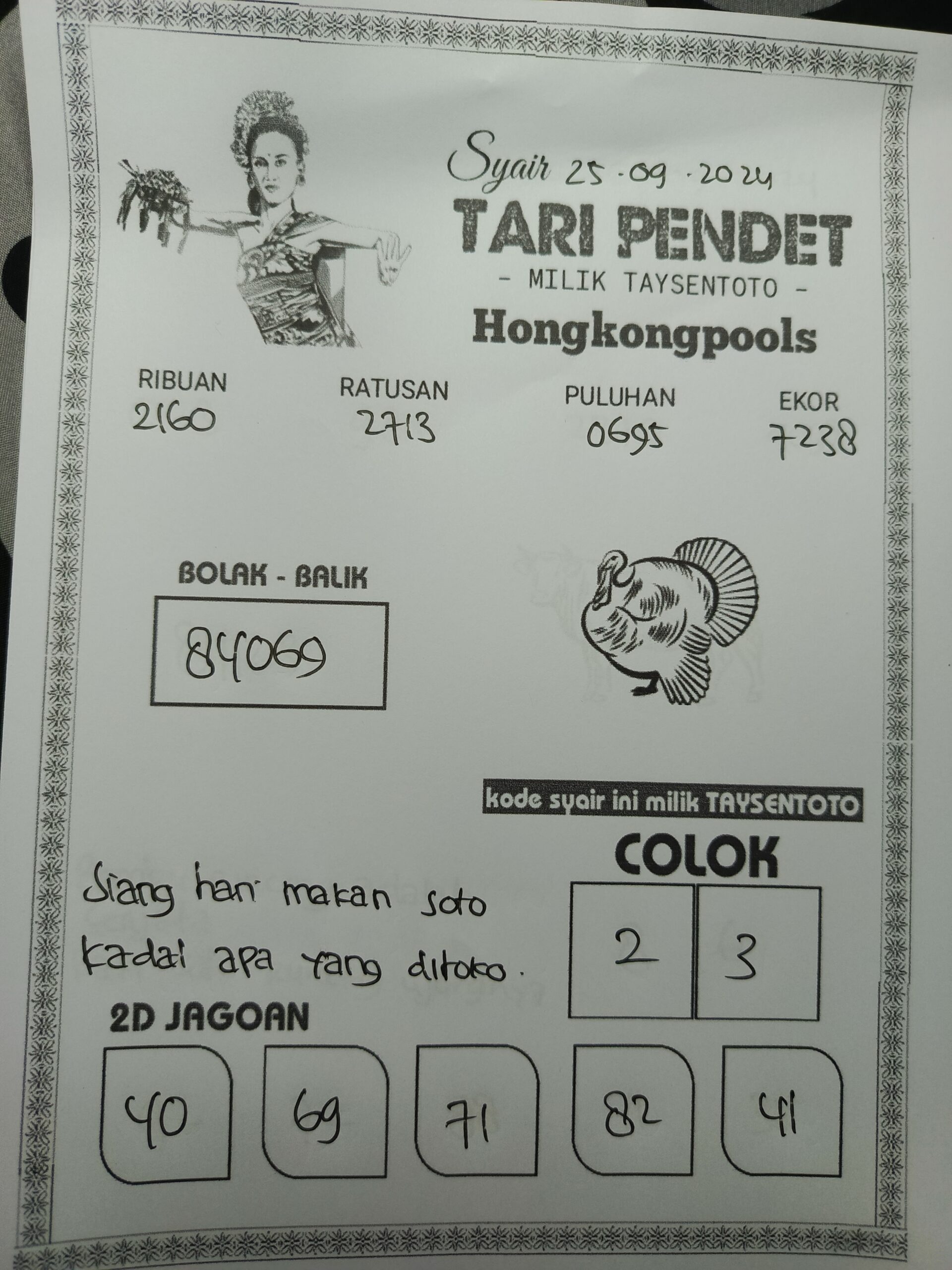 Syair Tari Pendet HK Hari Ini Rabu,25 September 2024