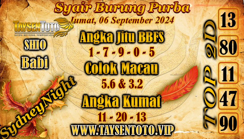 Syair Burung Purba SydneyNight Hari ini Jumat 06 septmeber 2024