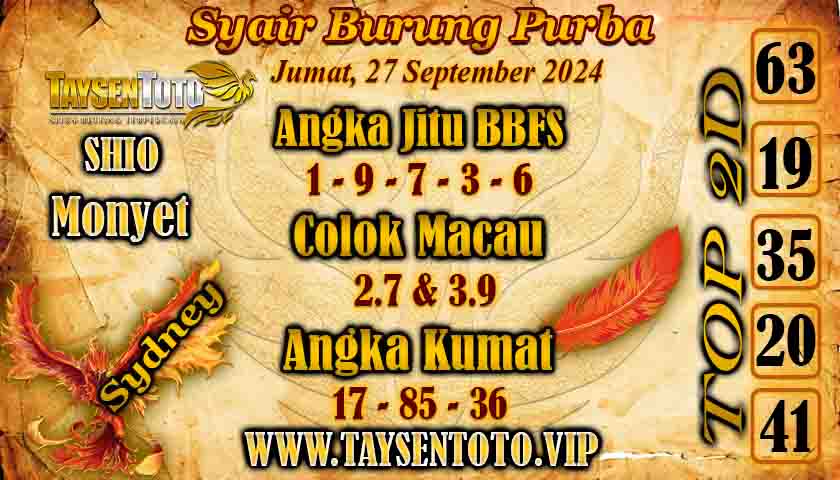 Syair Burung Purba Sydney Hari ini Jumat,27 September 2024