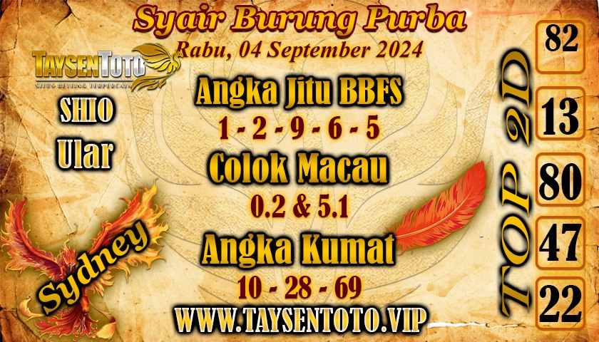 Syair Burung Purba Sydney Hari ini Rabu 04 September 2024