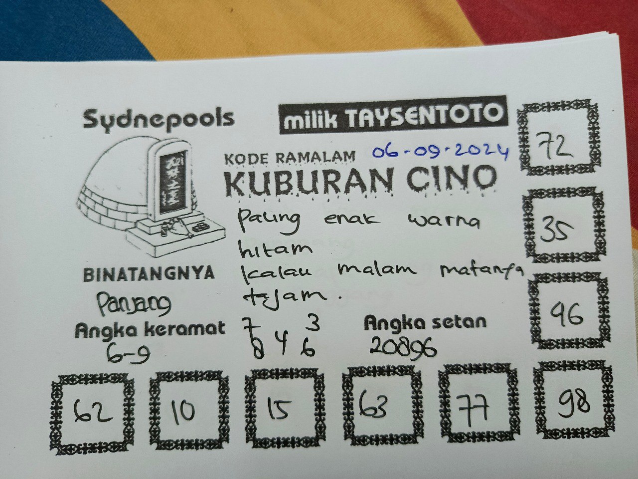 Syair Kuburan Cino Sydney Hari ini Kamis 06 September 2024