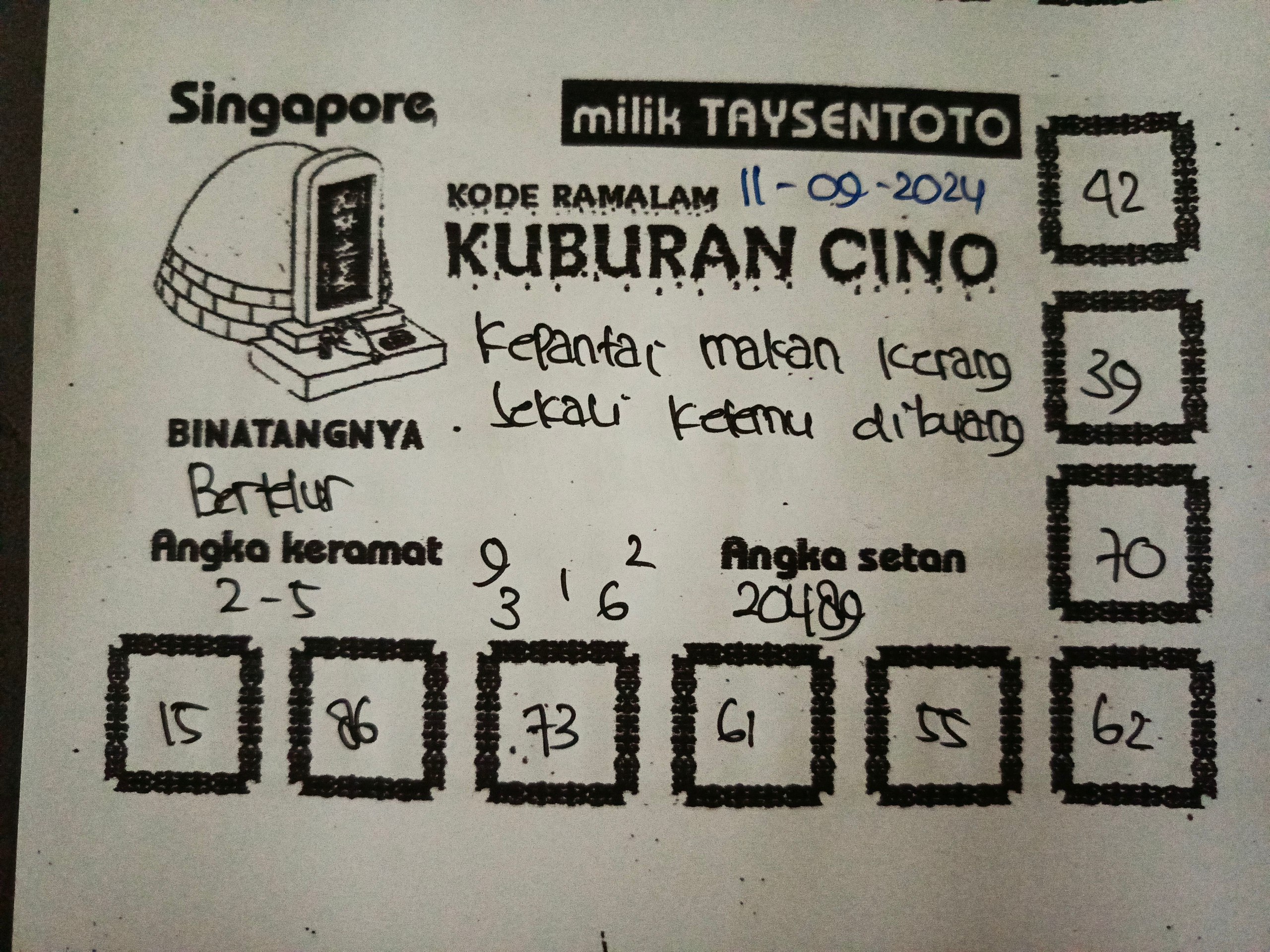 Syair Kuburan Cino SGP Hari ini Rabu 11 September 2024