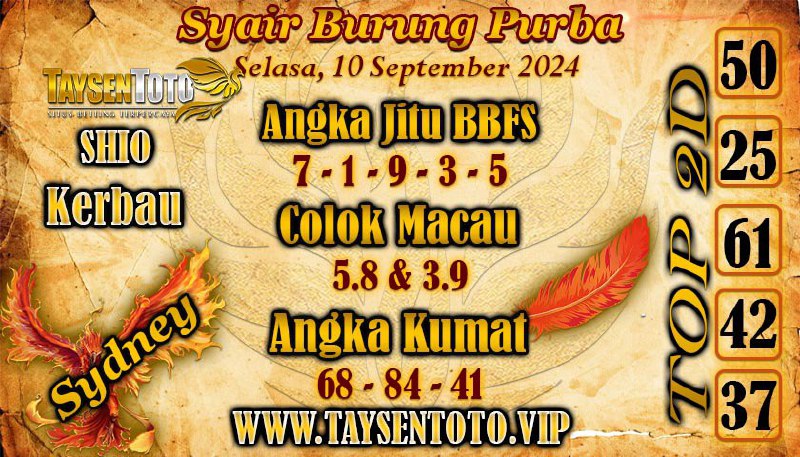 Syair Burung Purba Sydney Hari ini Kamis 10 September 2024