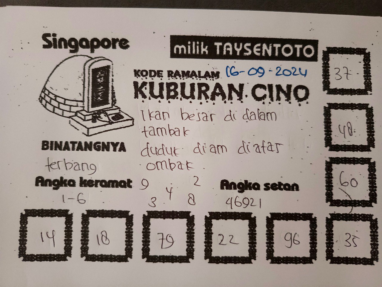 Syair Kuburan Cino SGP Hari ini Senin,16 September 2024