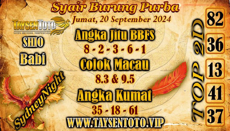 Syair Burung Purba SydneyNight Hari ini Jumat,20 September 2024