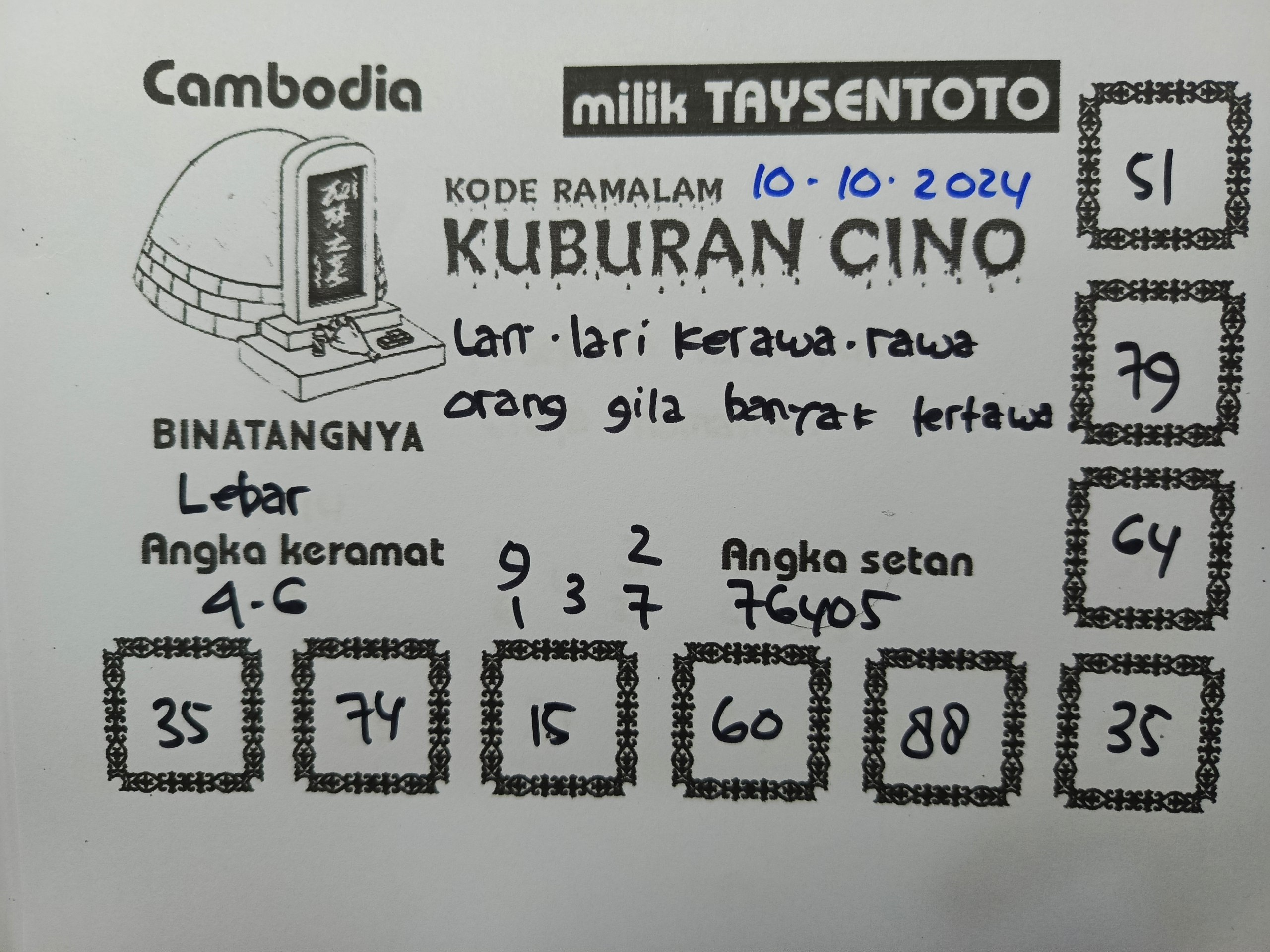 Syair Kuburan Cino Cambodia Hari Ini Kamis,10 Oktober 2024