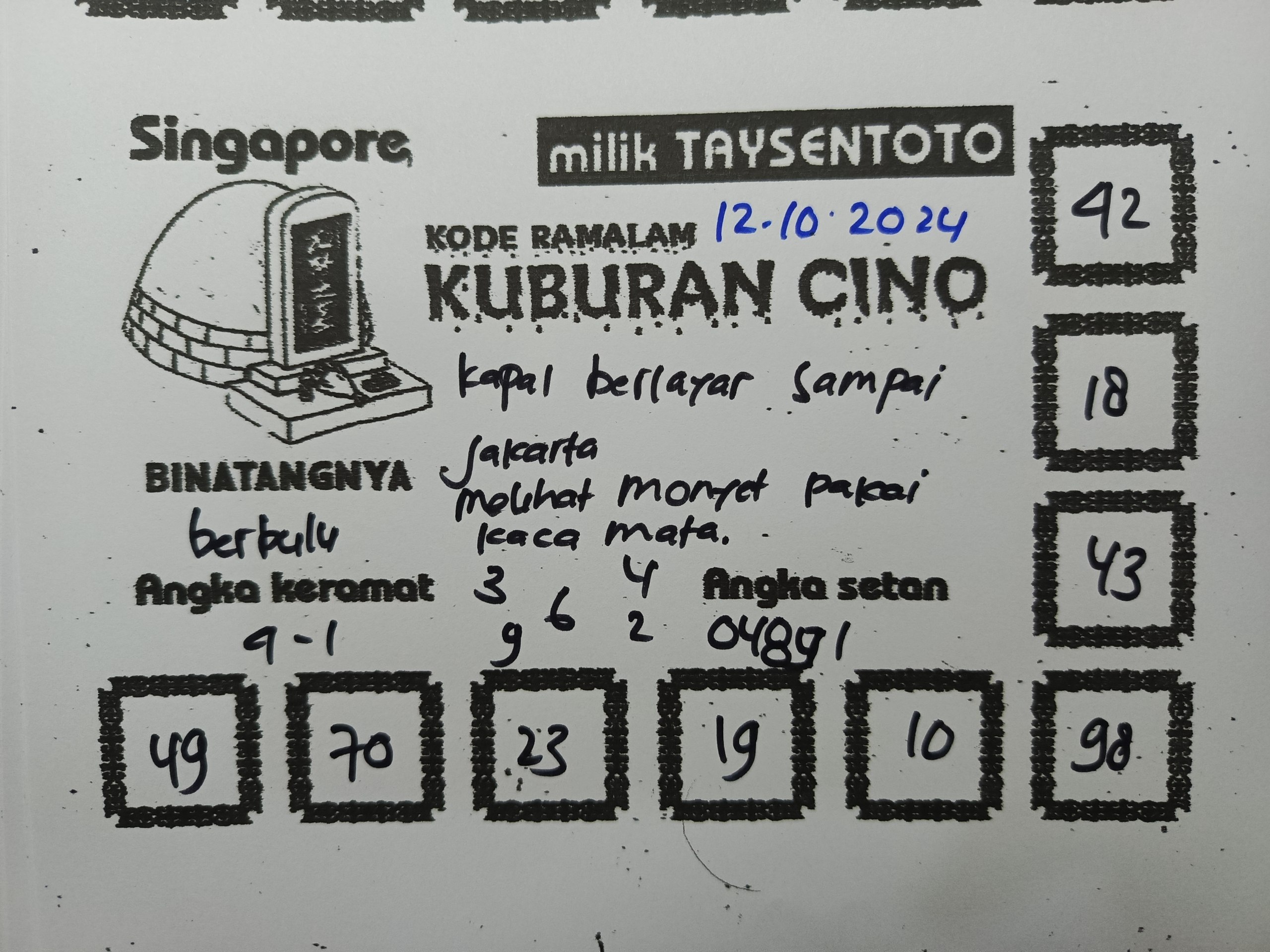 Syair Kuburan Cino SGP Hari ini Sabtu, 12 Oktober 2024