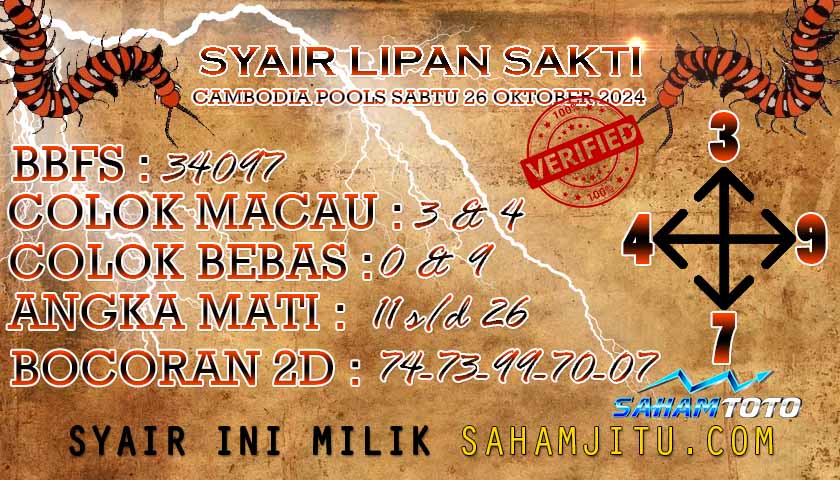 Syair Lipan Sakti Cambodia hari ini SABTU 26 oktober 2024