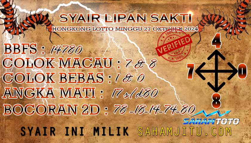 Syair Lipan Sakti Hongkong Lotto hari ini Minggu 27 oktober 2024