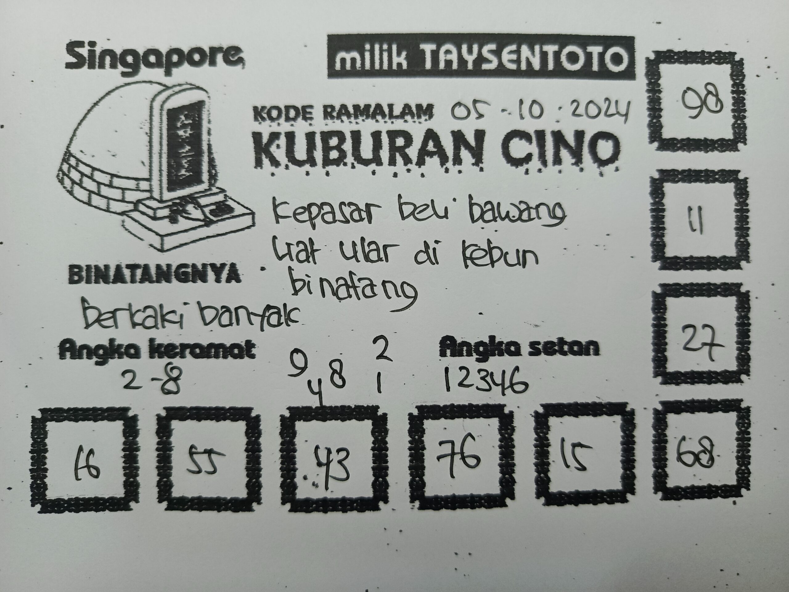 Syair Kuburan Cino SGP Hari ini Sabtu,05 Oktober 2024