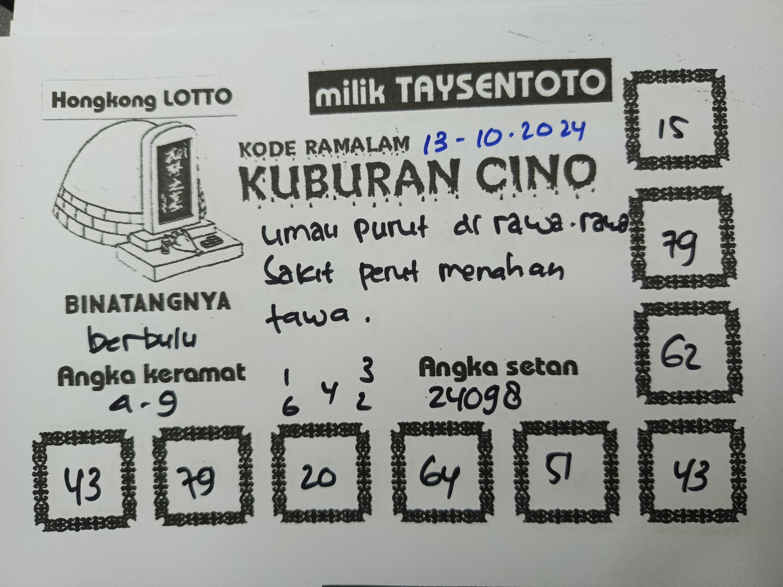 Syair Kuburan Cino HK Hari Ini Minggu, 13 Oktober 2024