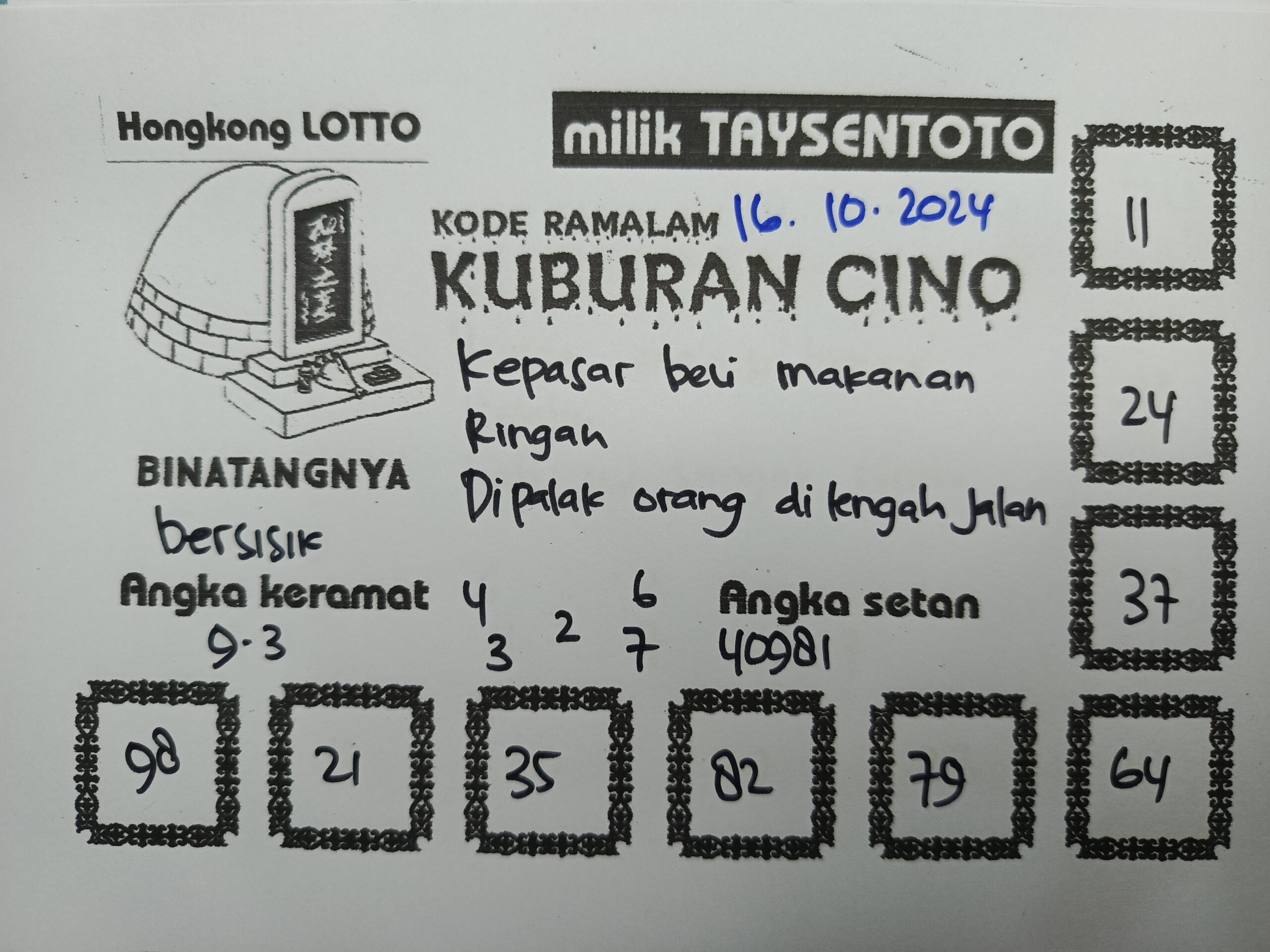 Syair Kuburan Cino HK Hari Ini Rabu, 16 Oktober 2024