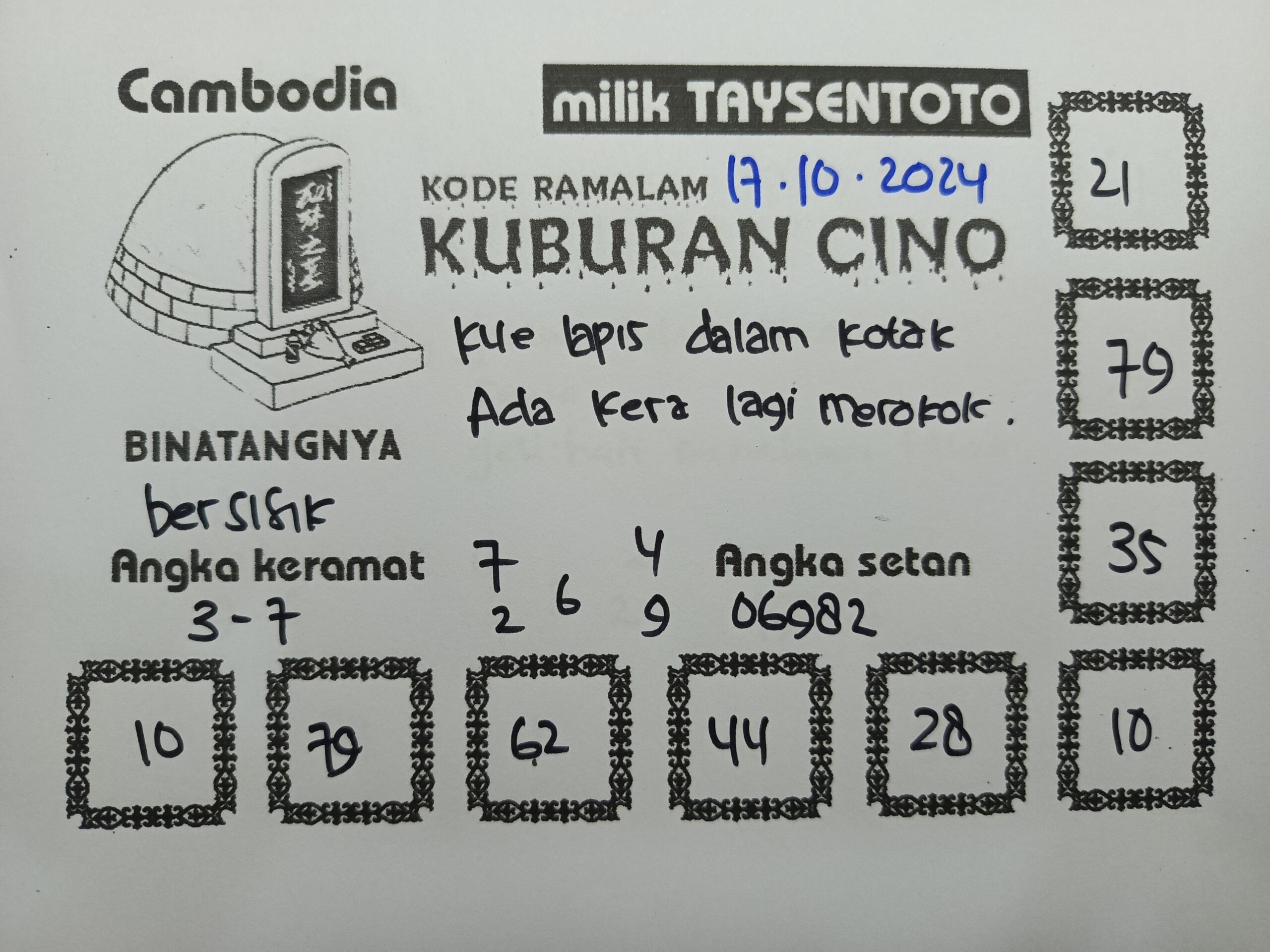 Syair Kuburan Cino Cambodia Hari Ini Kamis, 17 Oktober 2024