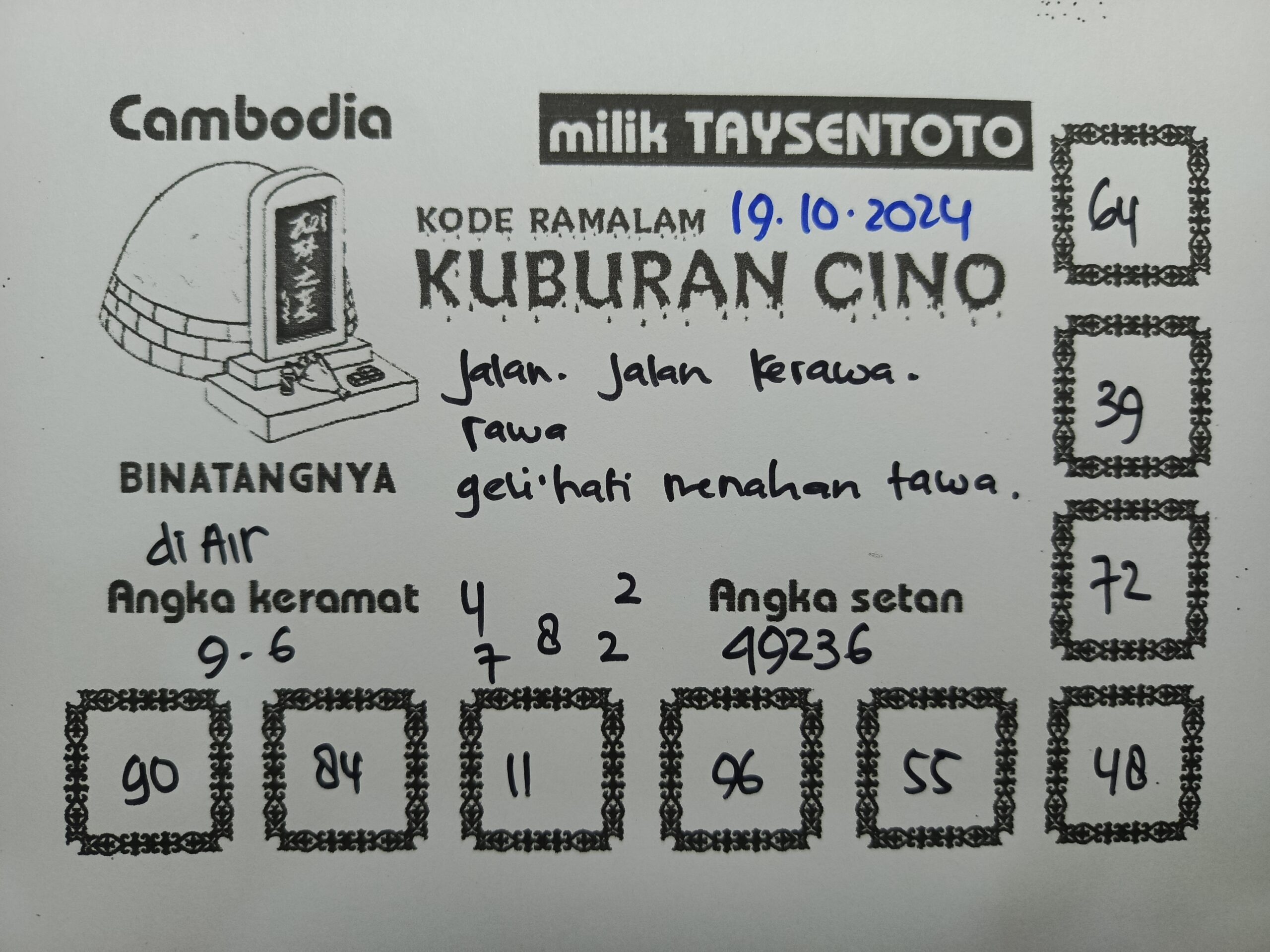 Syair Kuburan Cino Cambodia Hari Ini Sabtu, 19 Oktober 2024